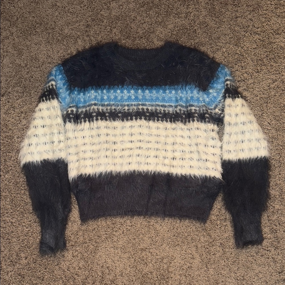 Cozy Striped Sweater - Blue, Black, and White